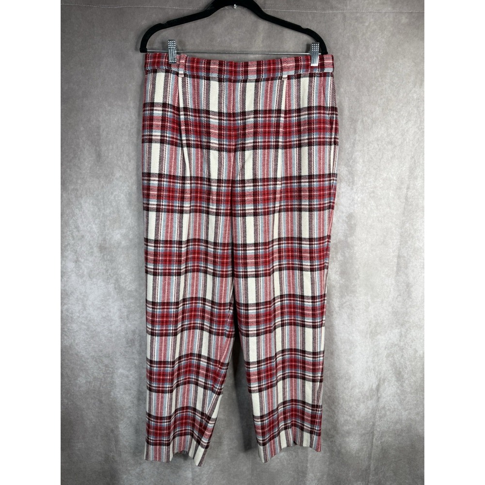 J.Crew Tapered-Leg Wool Pant In Vintage Plaid Red Women's Size 14 NWT Nello Gori